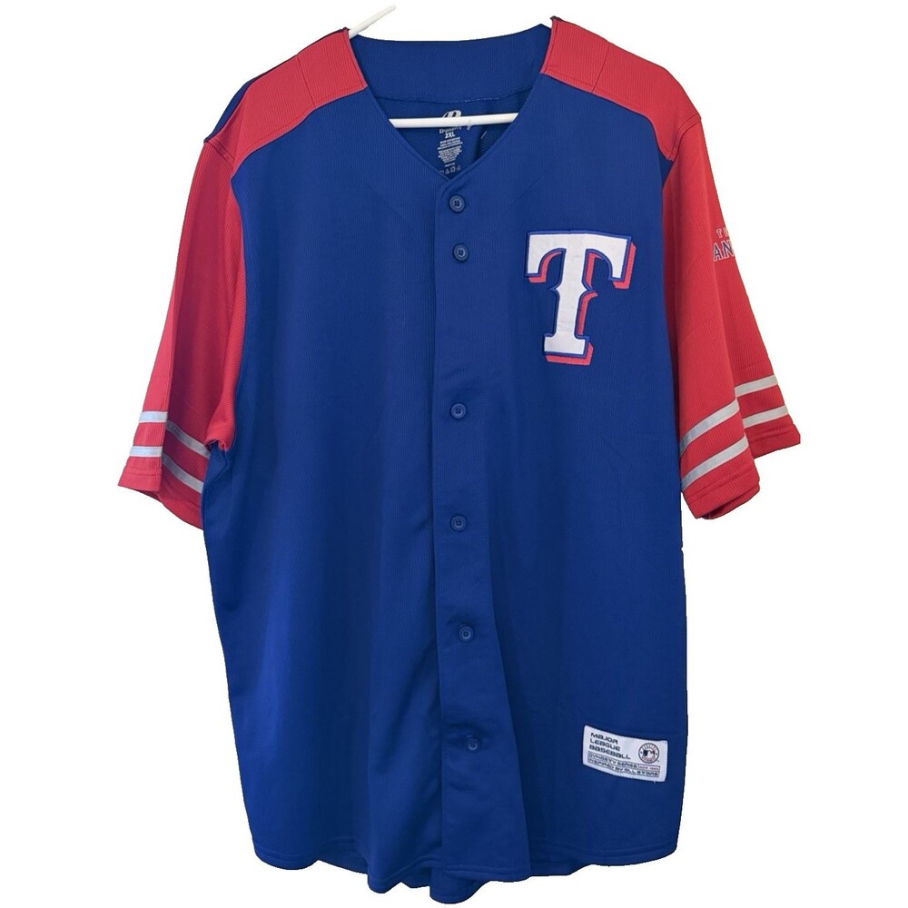 Texas Rangers Dynasty MLB Baseball Jersey 2XL Blue Red Button Front Fan Shirt